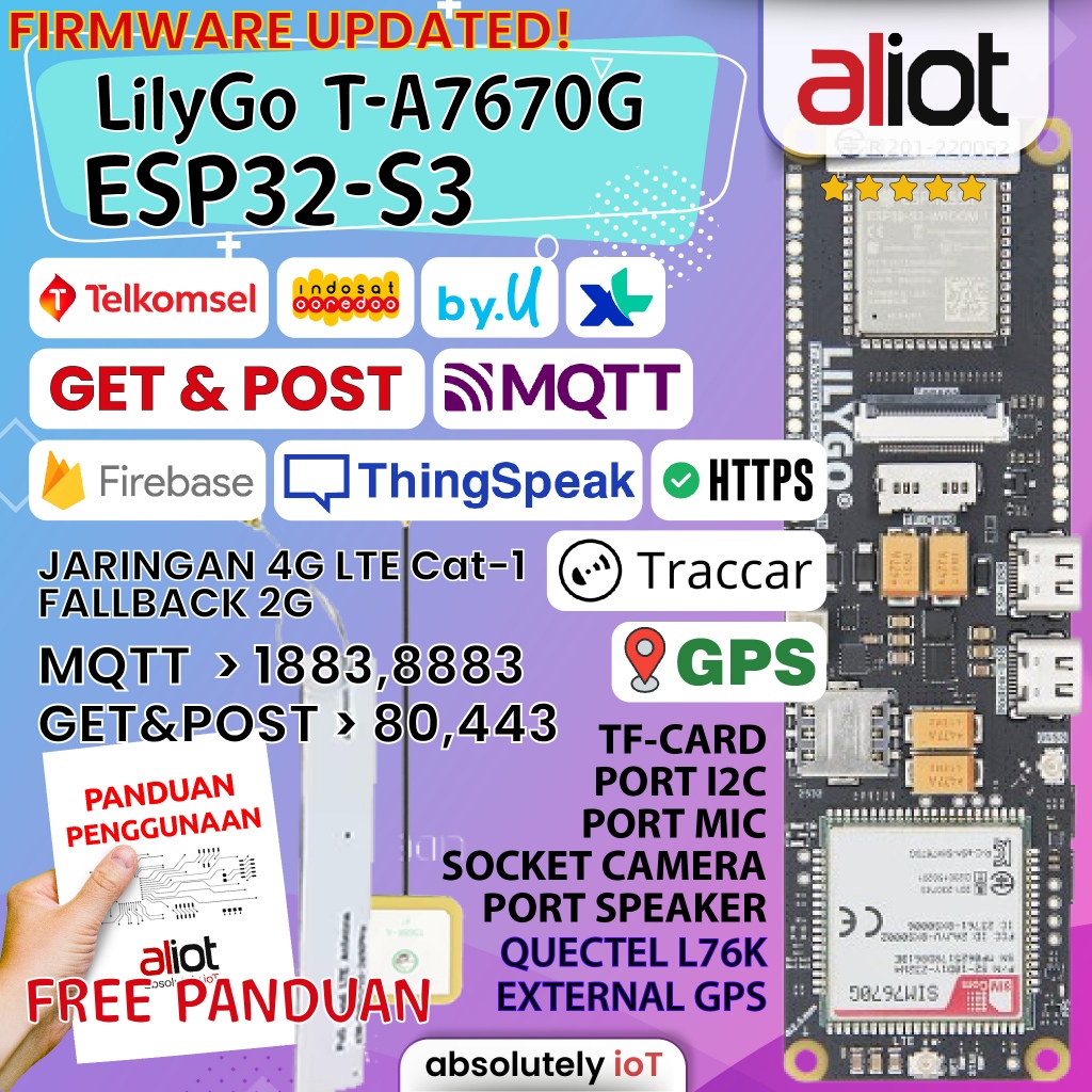 Lilygo-T-7670G ESP32 S3 sim7670G MODUL 4G LTE cat1 esp32 bukan SIM7000G bukan SIM7000 bukan sim7600