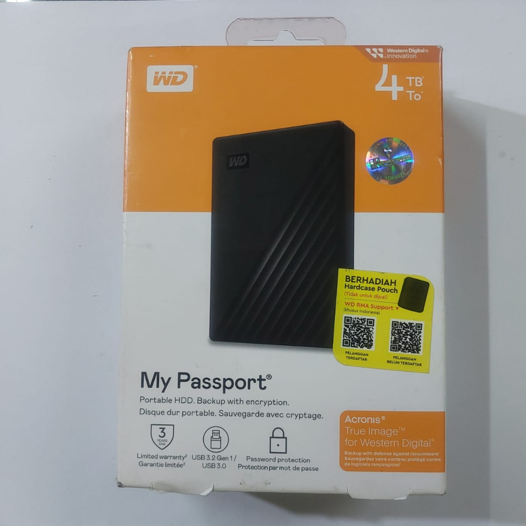 hdd hardisk external 4tb wd my passport 2.5inch box likenew murah