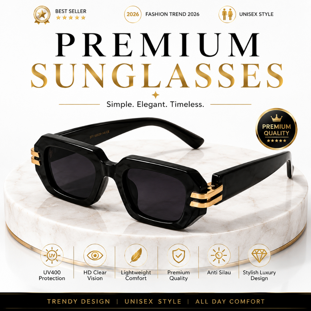 PREMIUM SUNGLASSES UV400 Luxury Black Gold Kacamata Fashion Unisex Anti UV HD Vision