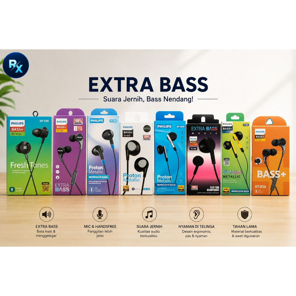 Earphone Philips Extra Bass HF Universal + Mic J778 / PH-229 / VA-298 / P-268 / PH-200 / QP-268S / A