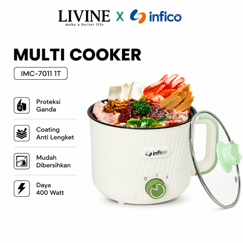 Infico Panci Listrik 400 watt Anti Lengket alat dapur alat masak listrik panci mpasi bayi panci anti