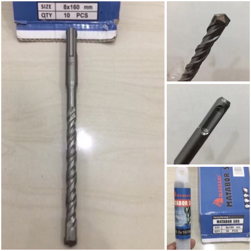 MASSAKI 8x160 Mata bor beton colok 8mm x 16cm sds plus tembok dinding hammer drill 8 mili concrete w