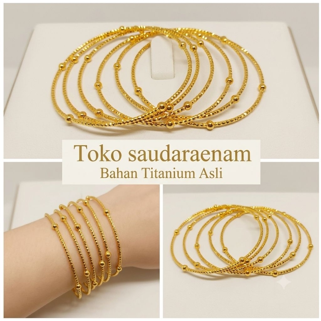 Gelang keroncong dewasa motif biji lada isi 3pcs titanium gold anti luntur bisa bayar cod