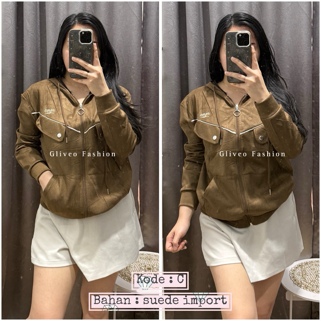GLIVEO (COD) - JAKET POCKET SUEDE IMPORT / JAKET SUEDE WANITA IMPORT / JAKET WANITA TERBARU / JAKET 