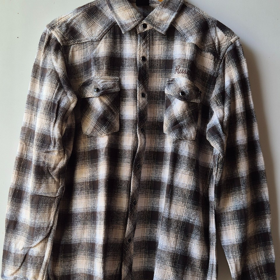RUSS-K Feeling Alive Flannel Shirt Shadow Plaid Kemeja Lengan Panjang Flanel Size L