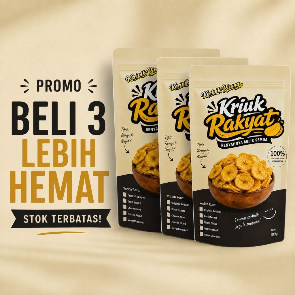 PROMO BELI 3 LEBIH HEMAT - Keripik Pisang KRIUK RAKYAT - Renyah, Tipis, Nagih - Berat Masing-Masing 