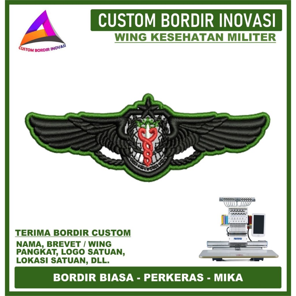 BREVET WING KESEHATAN MILITER PDL TNI AD PERKERAS MIKA BORDIR EMBROIDERY - CBI