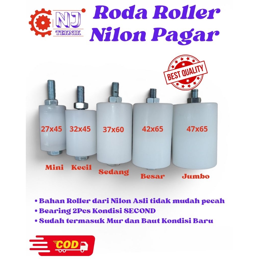 Roda Roller Nilon Bearing Pintu Pagar Besi Stainless Tahan Lama