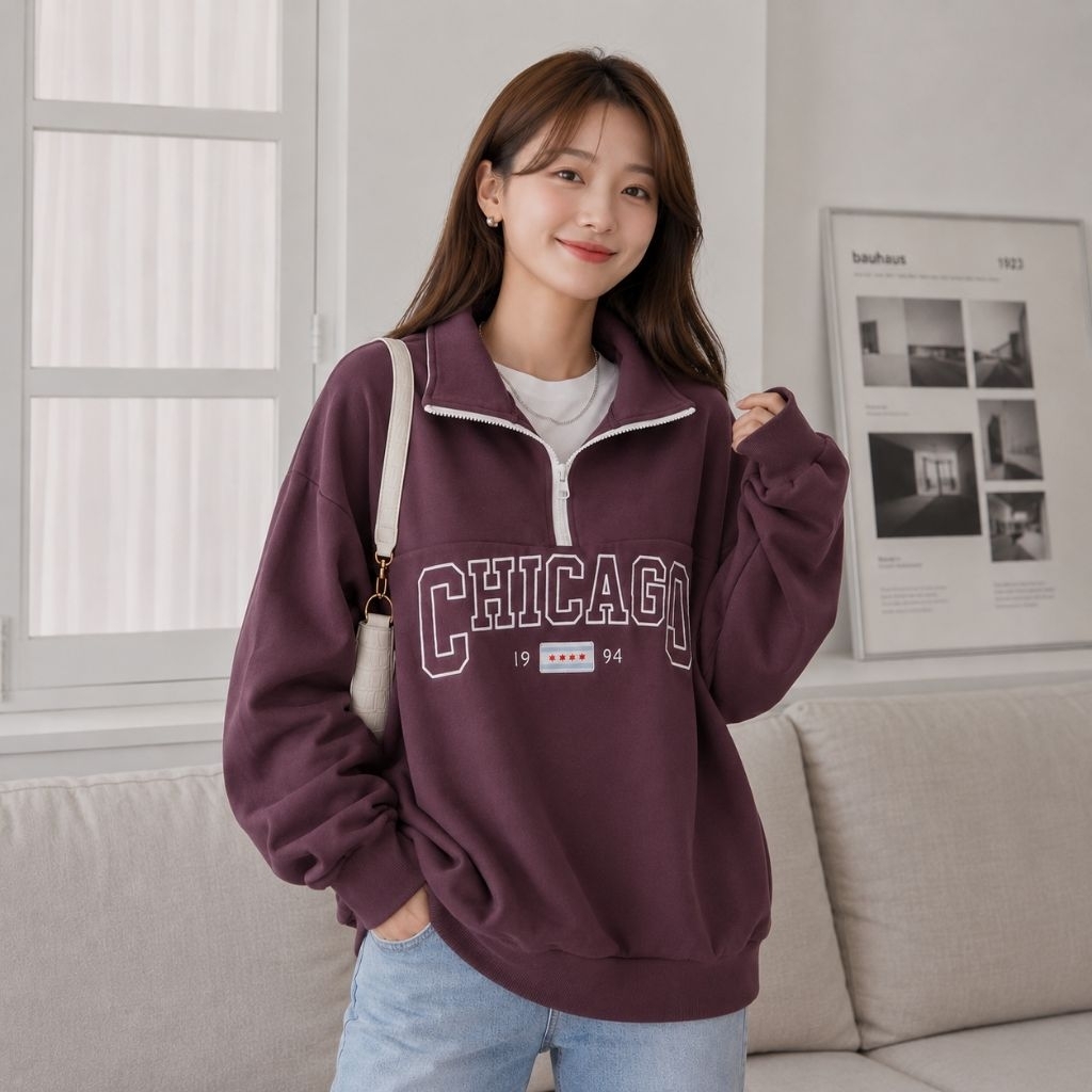 Jaketin Aja - Half Zip Big Size ( S - XXXXXXL 6XL ) CHICAGO USA Jaket Sweater Korean Ulzzang Style J