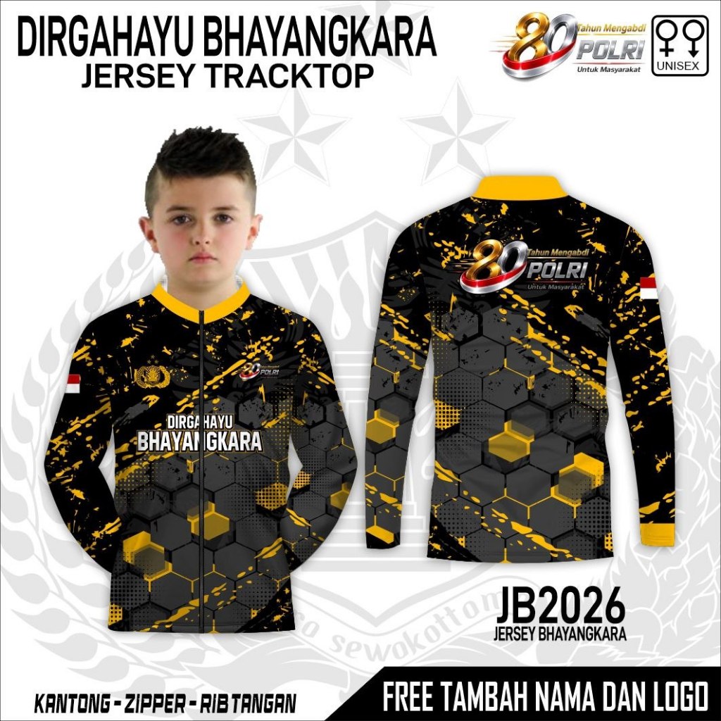 Jaket Anak Tracktop Jersey Bhayangkara 2026 POLRI Terbaru HUT Indonesia Free Custom Nama
