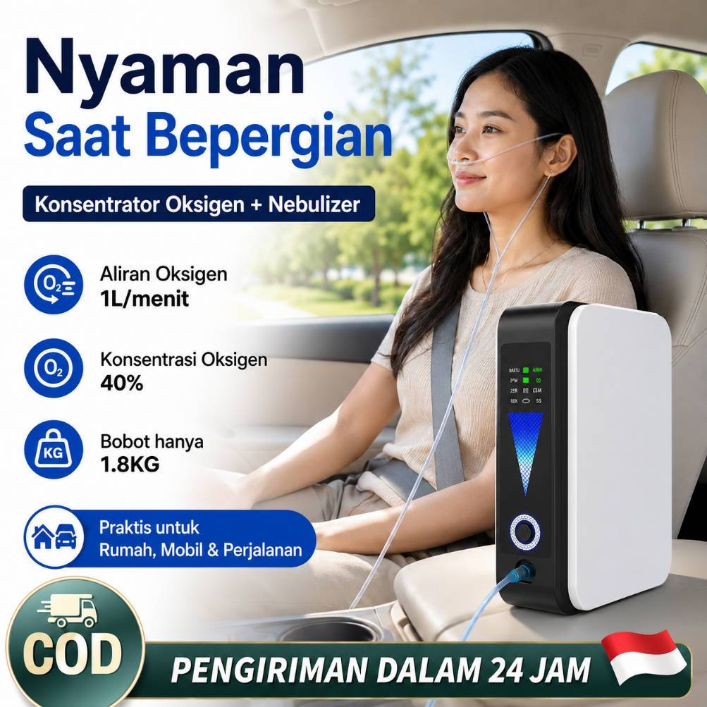 Oxygen Concentrator Portable 1L Mesin Oksigen Mobil Traveling dengan Nebulizer