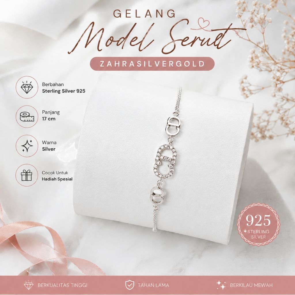 Gelang Serut Model CD PERAK Asli Silver 925 (Terima Jual Kembali)