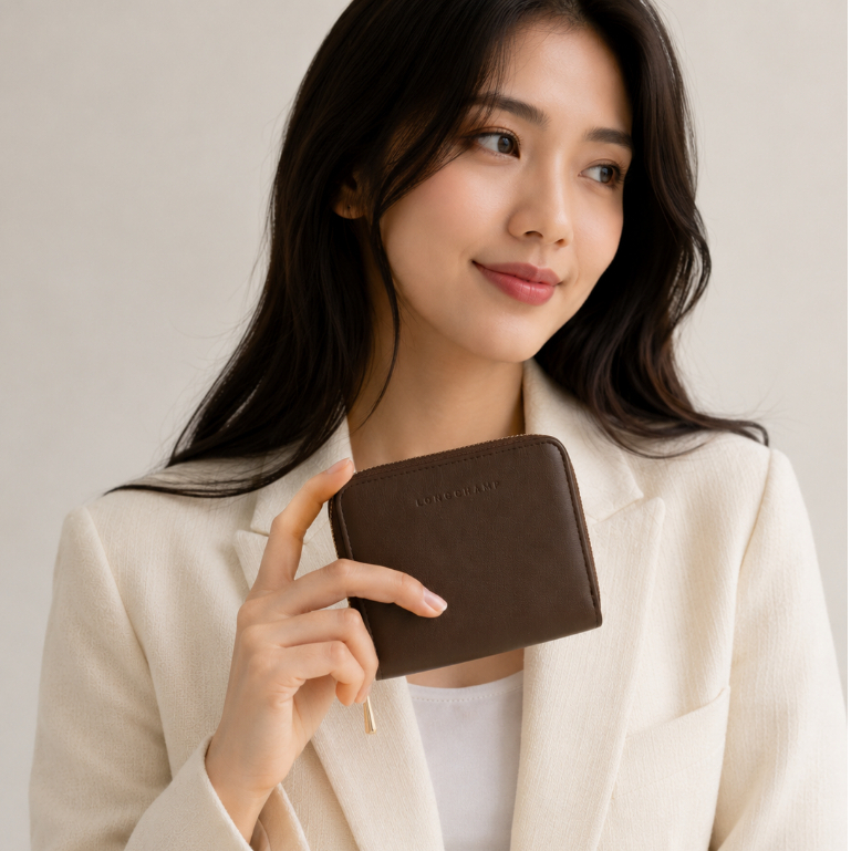 EMEVELE Dompet Longchamp Wanita Mini Zipper Dompet Kartu Koin Lipat Kulit PU Premium 30058