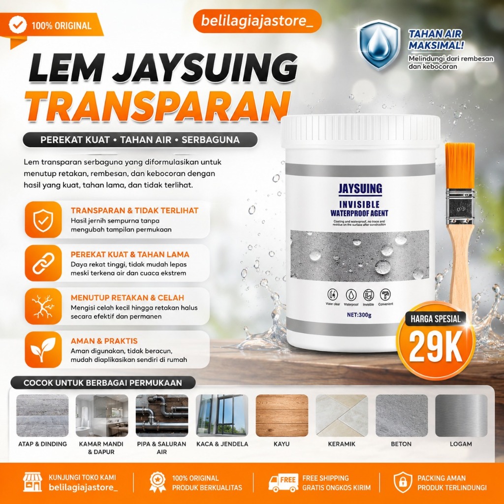 Lem perekat anti bocor tahan air Lem tahan air Jaysuing Untuk Dinding Atap Lantai Toilet Lem transpa