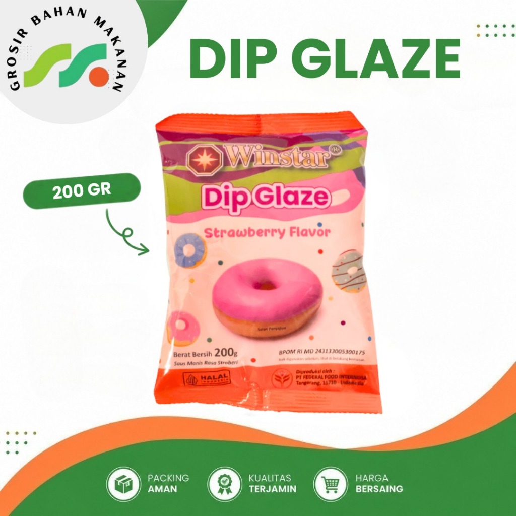 WINSTAR DIP GLAZE STRAWBERRY ECO 200GR PER PCS