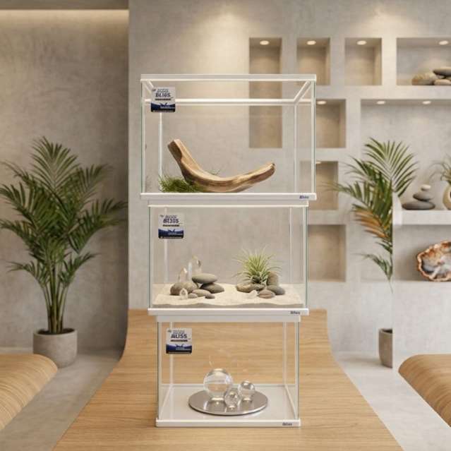 Aquarium akuarium frame putih uk S,M,L BAHARI khusus kurir instan