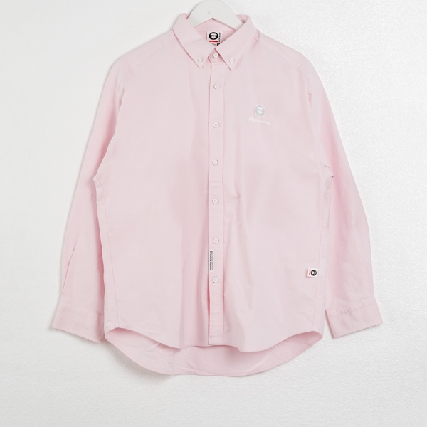 (DEFECT SALE) Kemeja AAPE NOW EMBROIDERY PATCH GREY BABY PINK LONG SHIRT 100% ORIGINAL