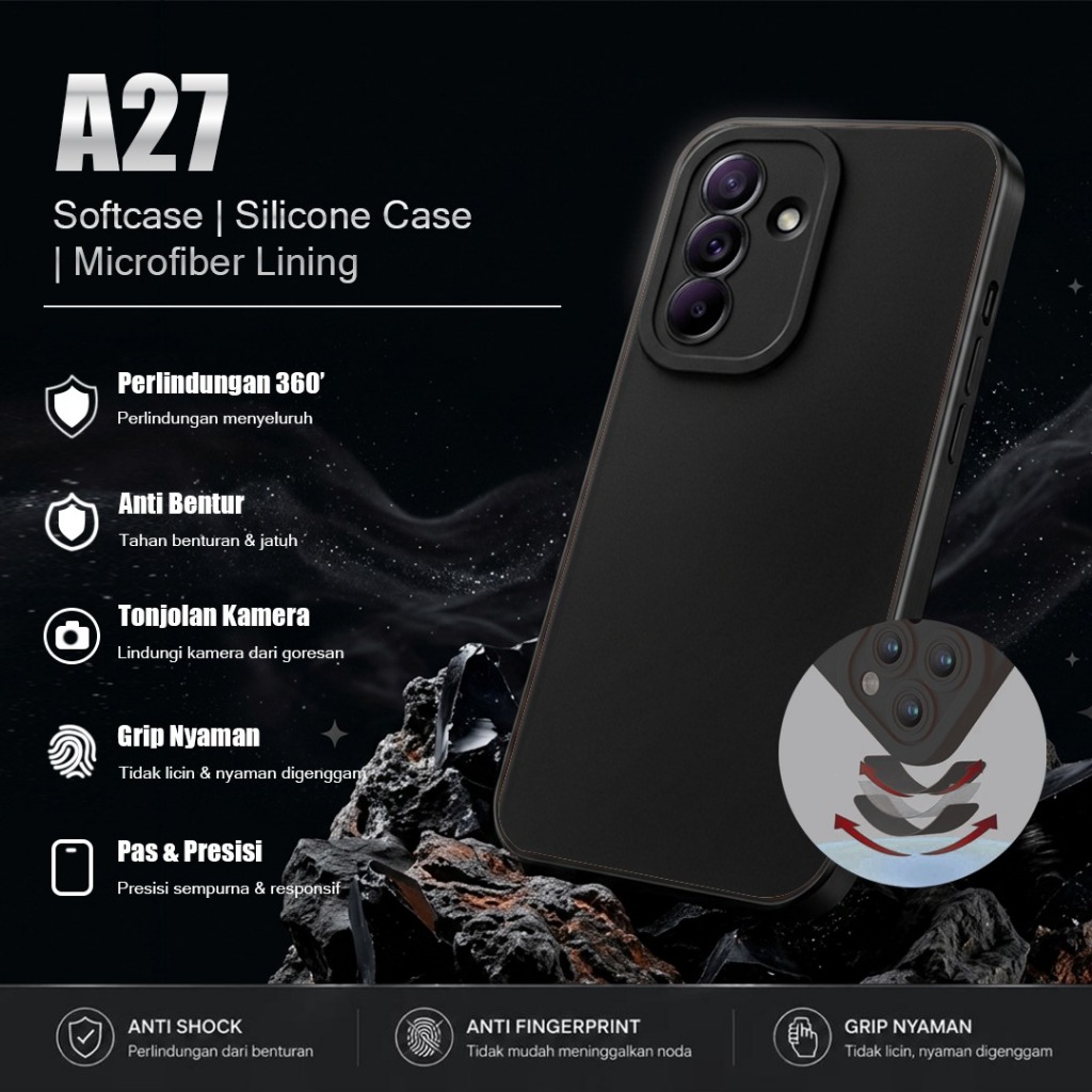 Softcase Hitam Polos For Samsung A27 - Softcase Handphone - Casing Hape - Casing Ponsel - Case Aesth