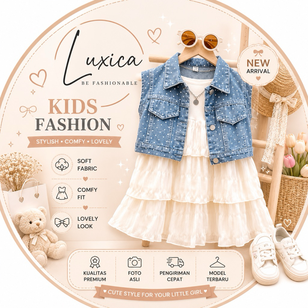 LUXICA 3-10 tahun stelan 2 in 1 outer denim dress tutu layer fashion Viral Anak Perempuan Termurah s