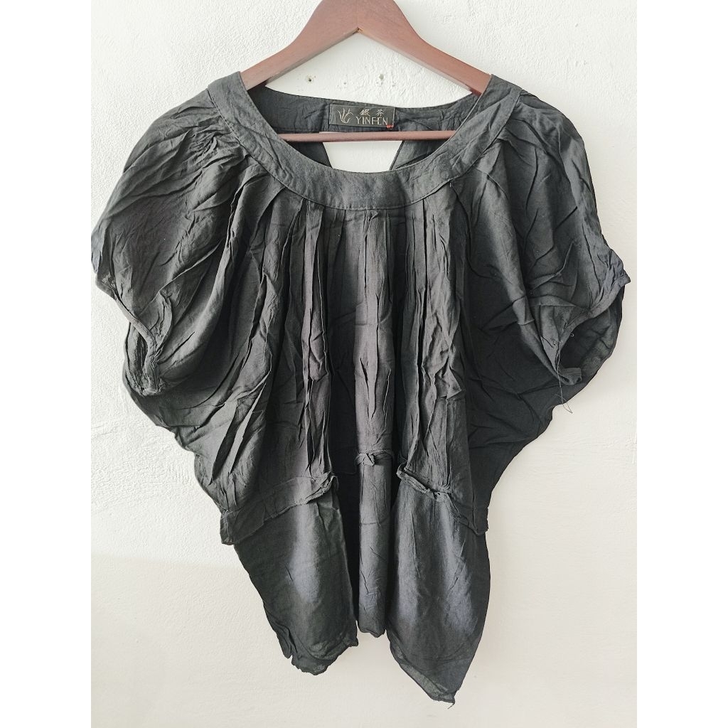 Blouse Cewek Hitam Pekat Batwing/Blouse Katun Rayon Model Batwing