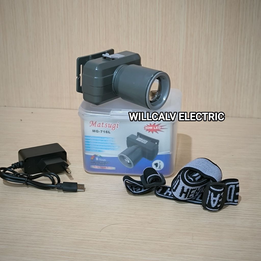Senter kepala Zoom LED MATSUGI MG-716L 30W daya isi ulang cas putih super terang