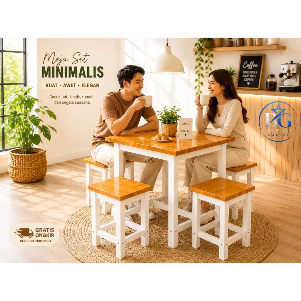 Best Seller Meja Makan Minimalis Set 4 Kursi Meja Cafe Minimalis 1 Set 4 Kursi Murah