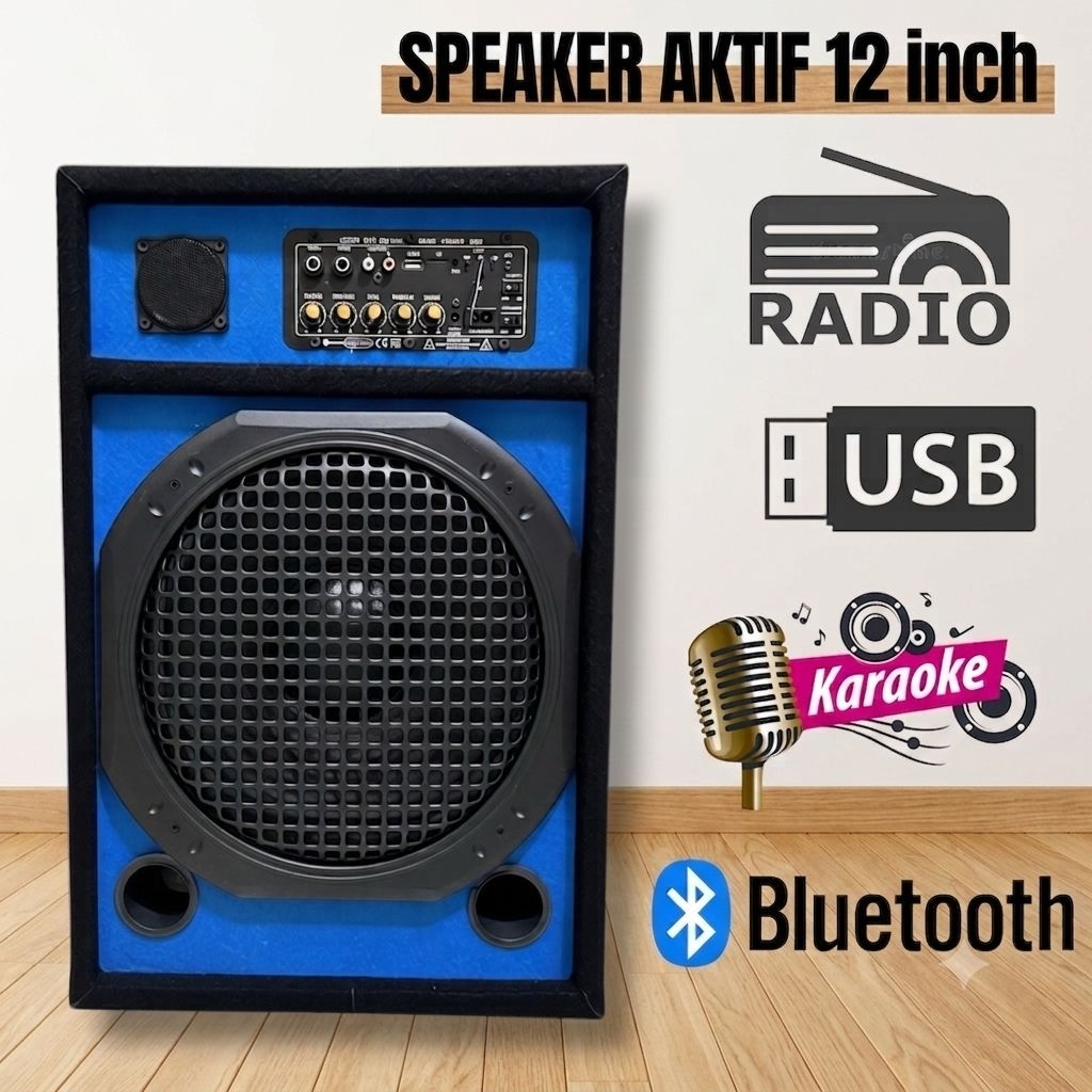 Speaker Aktif 12 Inch salon aktif 12in Bluetooth Karaoke Radio USB MMC Lengkap Sound aktif