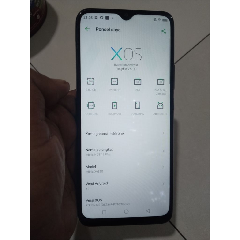 hp Infinix hot 11 play ram 3/32 android 11 handphone Infinik 3gb internal memori 32gb 3 GB / Rom 32 
