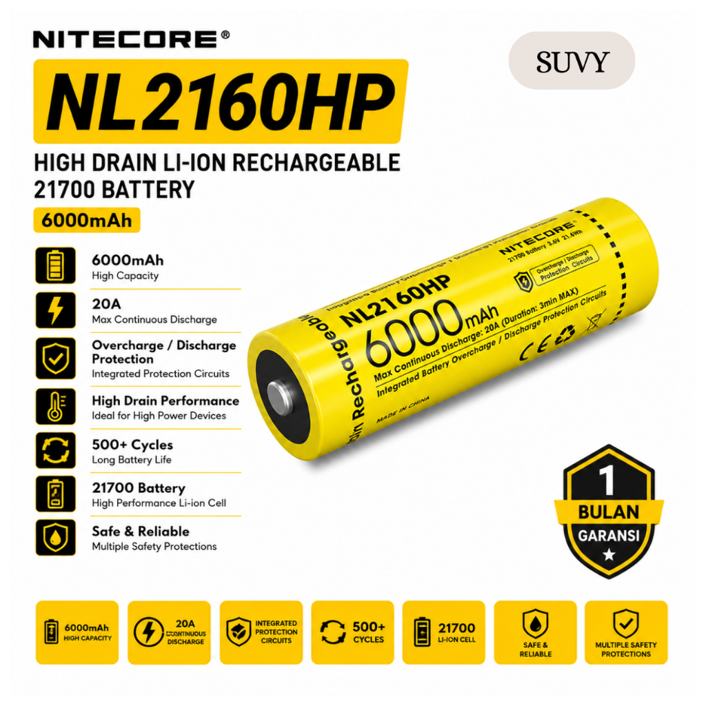 Nitecore NL2160HP High Drain Li-ion Rechargeable 21700 Battery 6000mAh