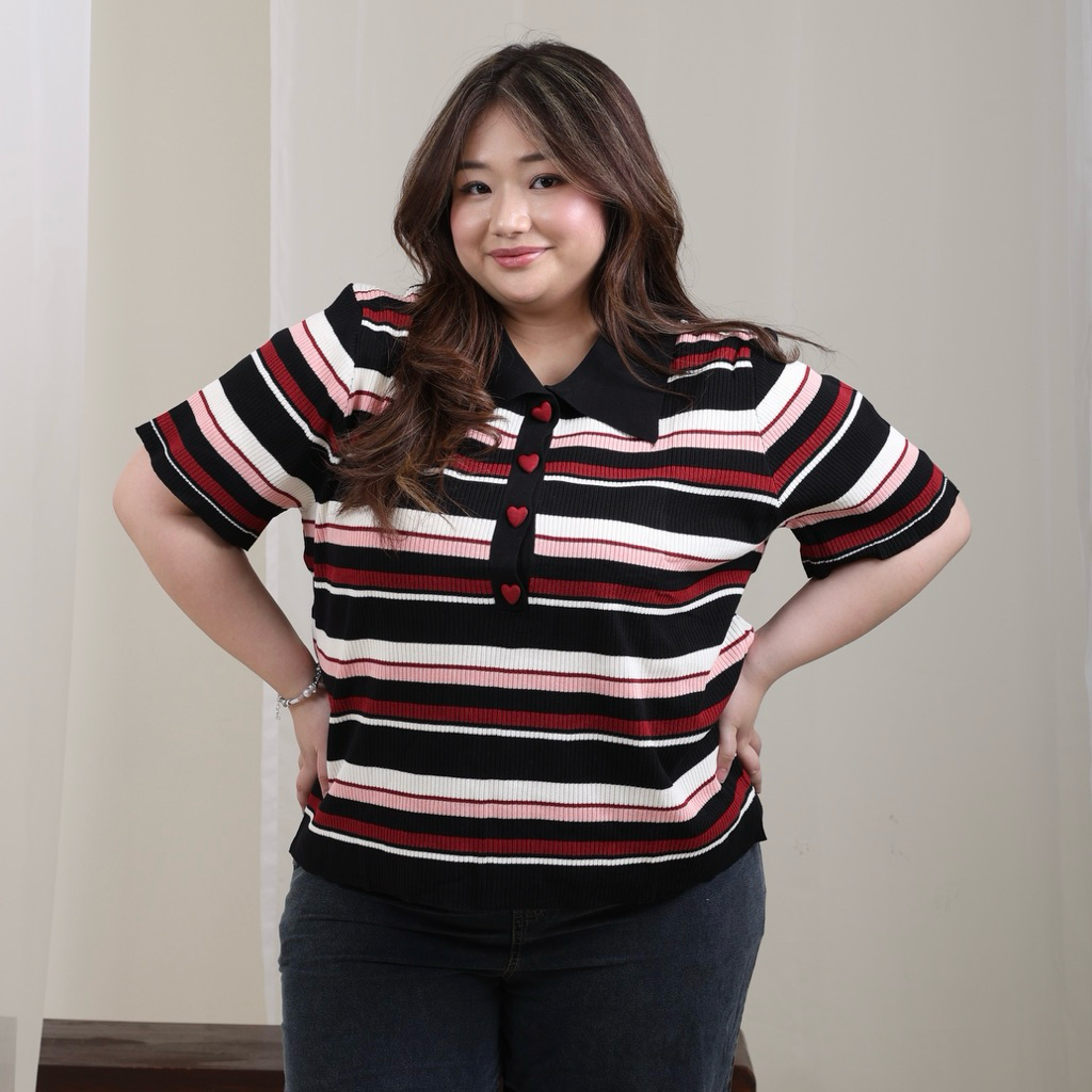 LUNA ATASAN KNIT GARIS STRIPE/ ATASAN PLUS SIZE DUCHESS/ ATAS KNIT GARIS POLO