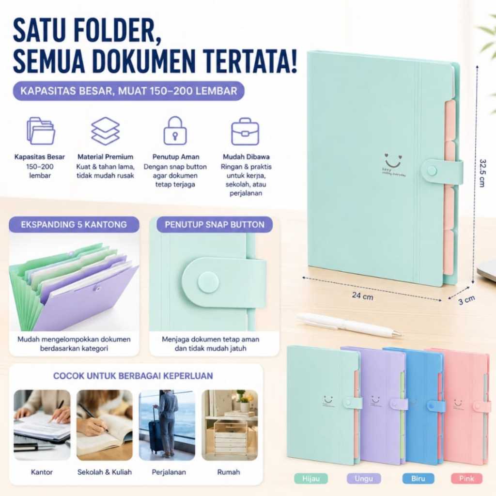 Map dokumen file organizer A4 sekat 5 organizer dokumen map murah Binder file/dokumen plastik