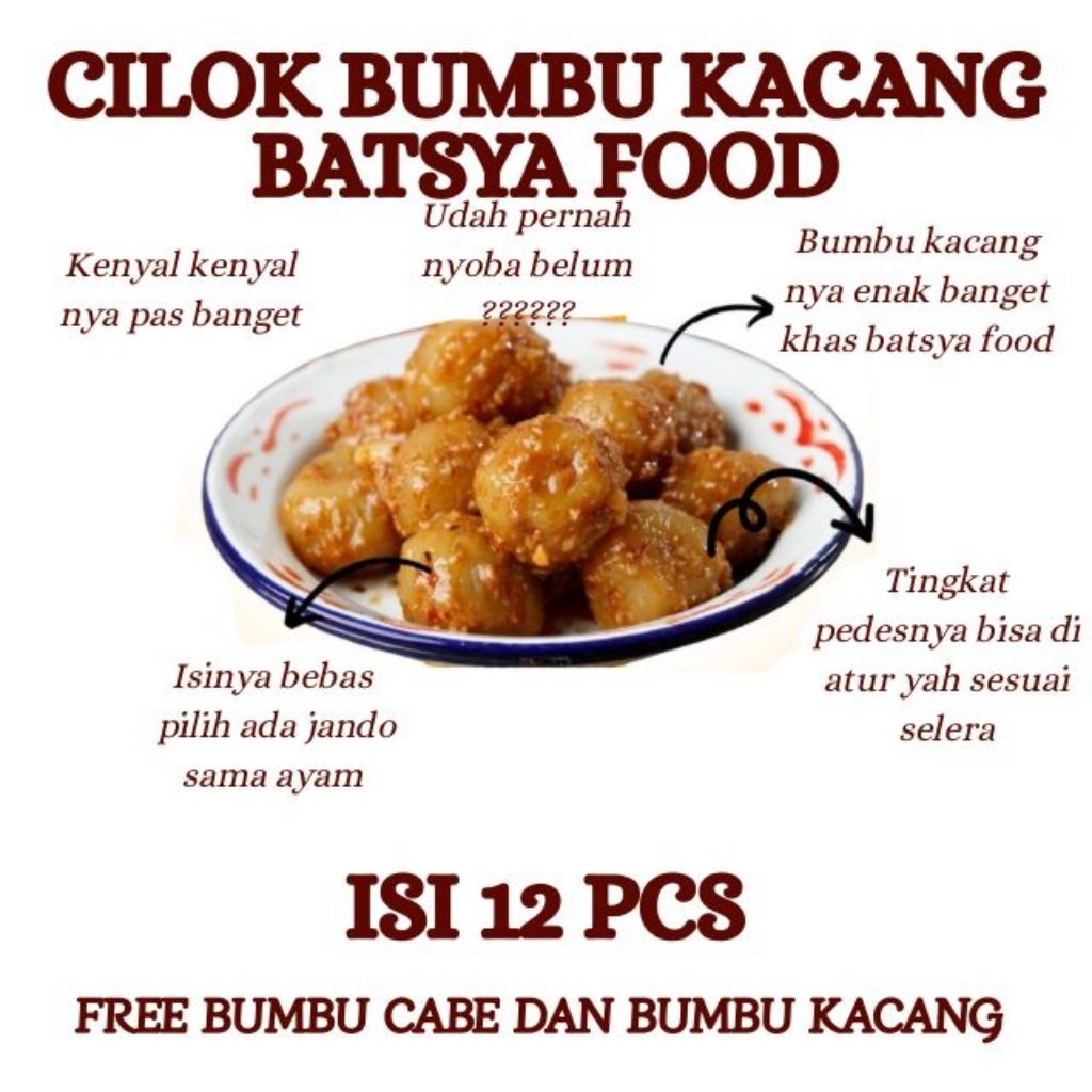 cilok Baso Aci Bumbu kacang isian ayam/jando 1 bungkus isi 12 biji