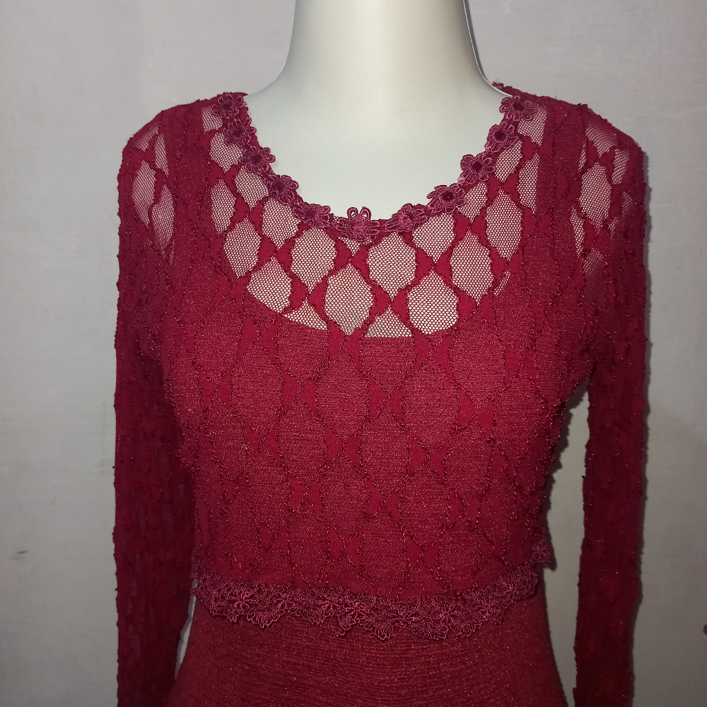Set Outer dan dress merah maroon prelov