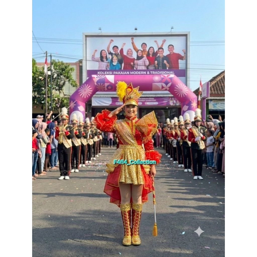 Baju Mayoret Model Terbaru/Baju Mayoret Merah×Gold/Baju Mayoret Wanita/Mayoret Drumband
