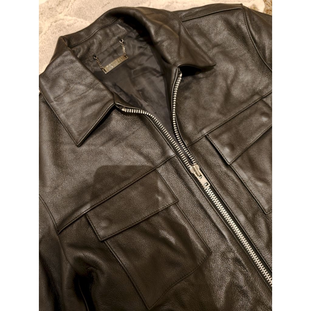 Leather Jacket Jaket Kulit Asli Casual Trucker Keren Draw Fit