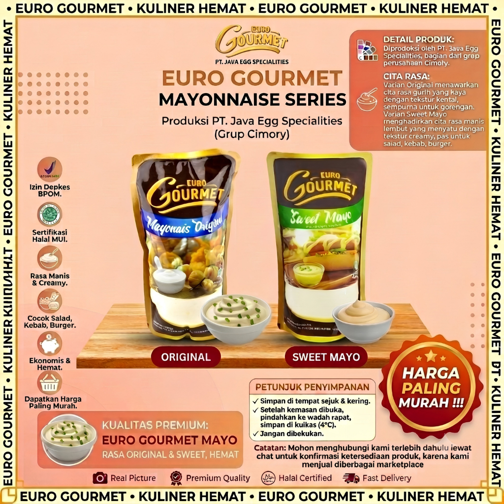 Mayonaise 1 Kg Mayonais Manis 1Kg Euro Gourmet Sweet Mayo 1kg / Euro Gourmet Mayonais Manis / Euro M