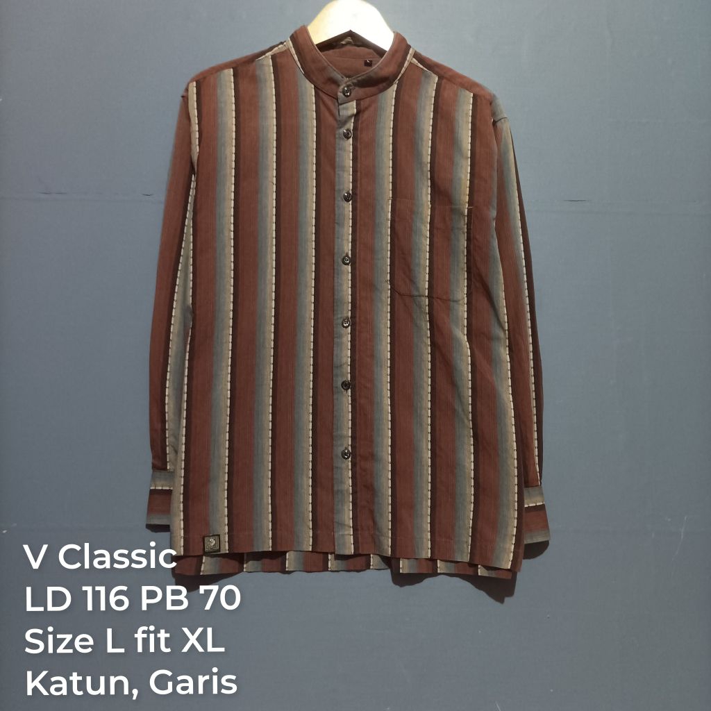 Kemeja Kerah Shanghai Salur lengan Panjang Brand V Classic Second Bekas Pakai