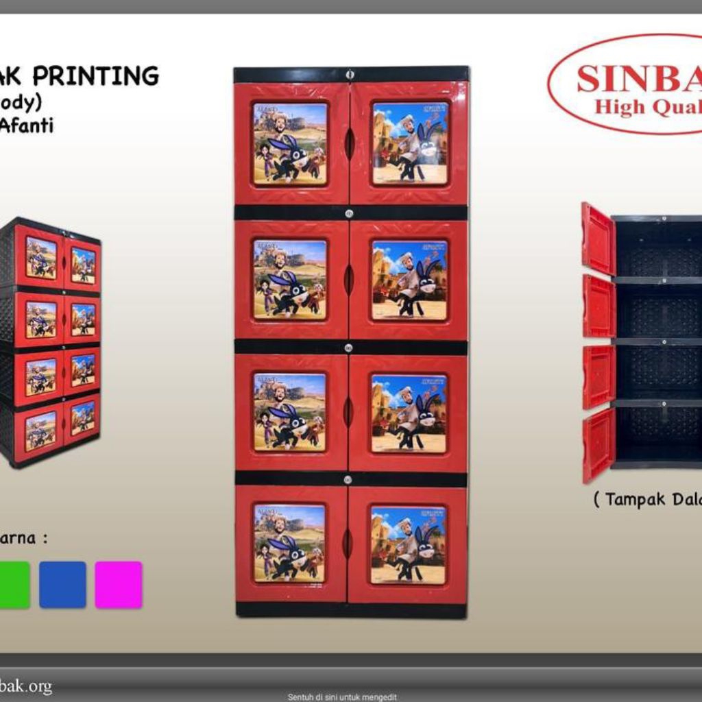 READY Lemari Sinbak Printing Susun 3 tanpa kaca motif QUEEN ICE READY MERAH