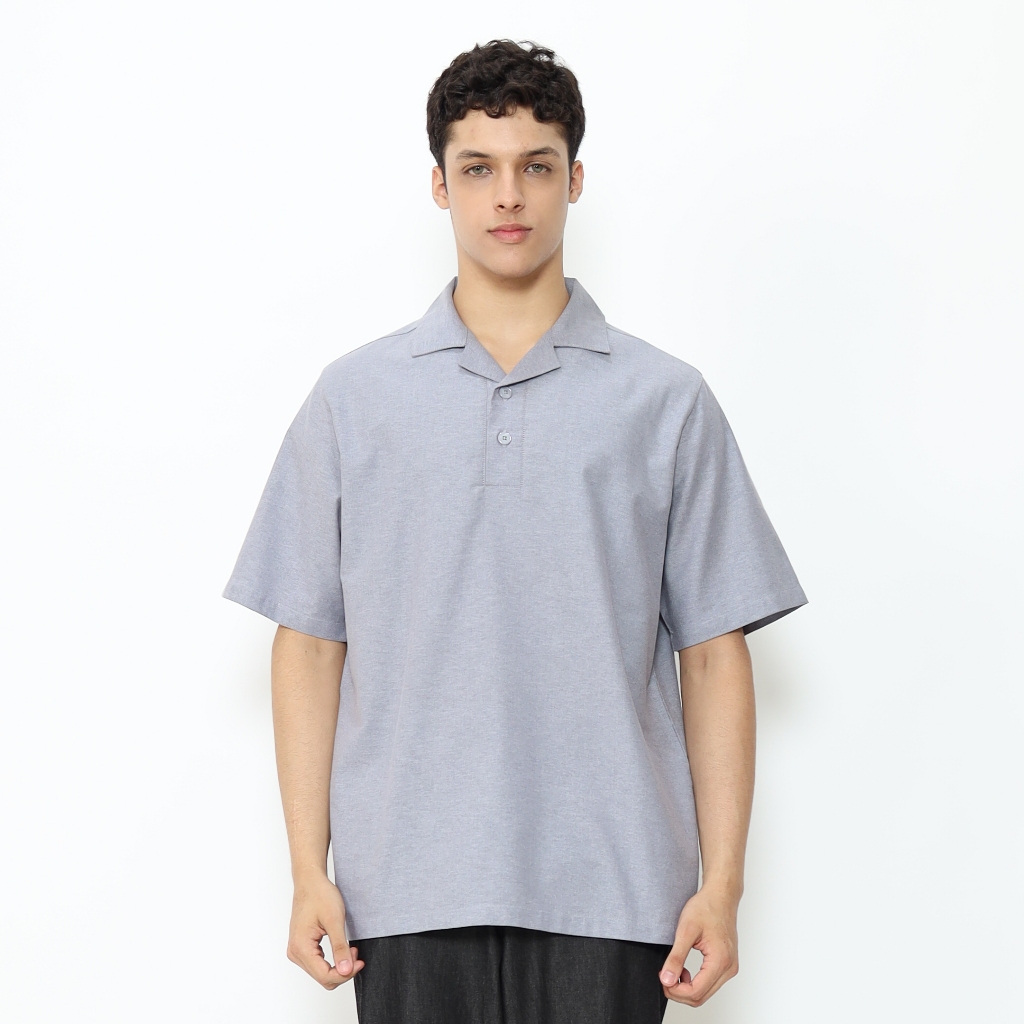 Kemeja pria lengan pendek potongan reguler bahan katun-Odell Mens Top