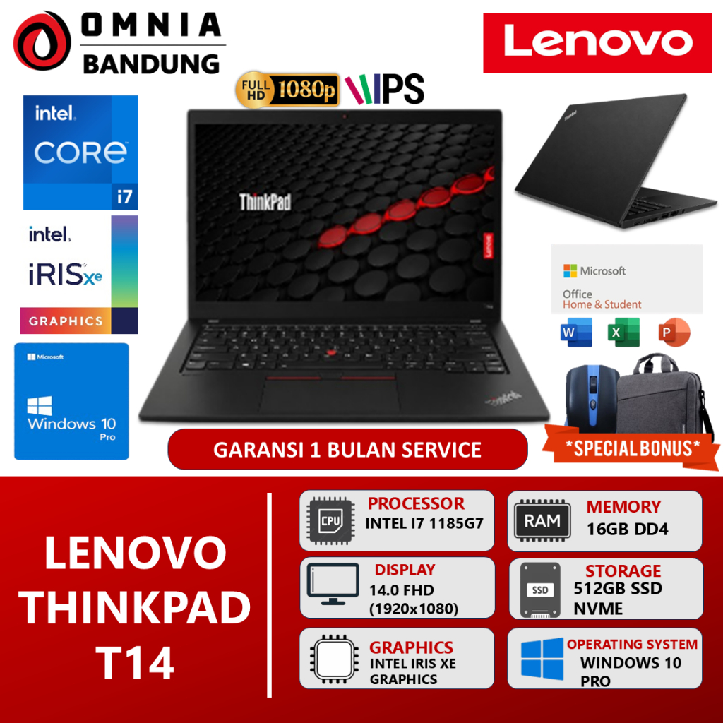Laptop Ultrabook Lenovo Thinkpad T14 Intel I7 1185G7 16GB 512GB 14.0 FHD WIN10PRO Black Original