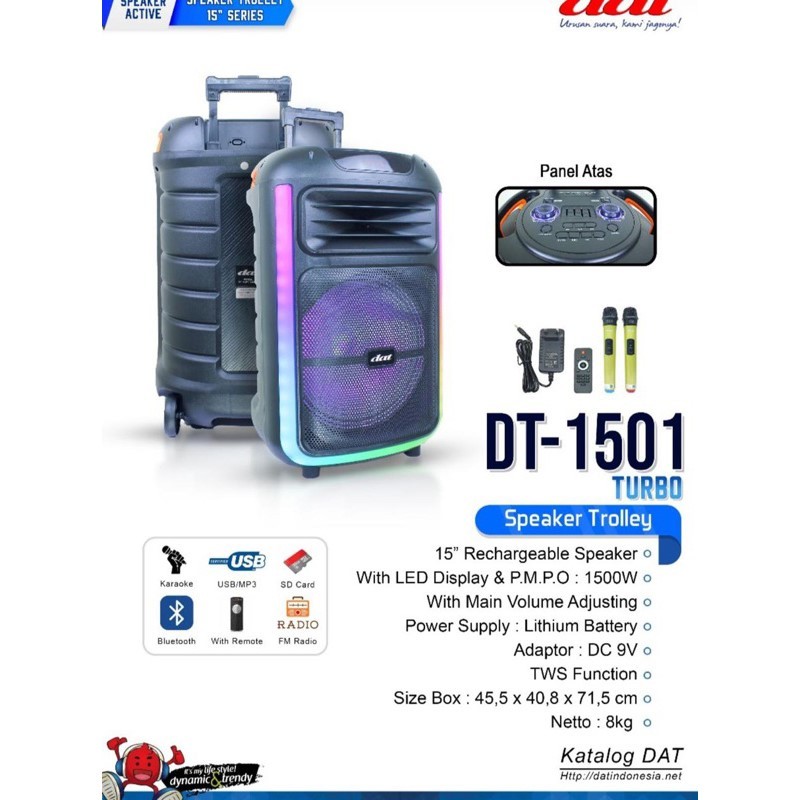 SPEAKER PORTBALE WIRELLES DAT DT-1501 TURBO ORIGINAL  DAT 15INCH