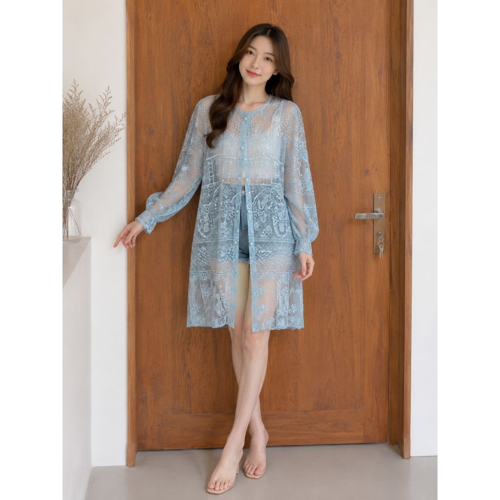 Outer brokat biru premium