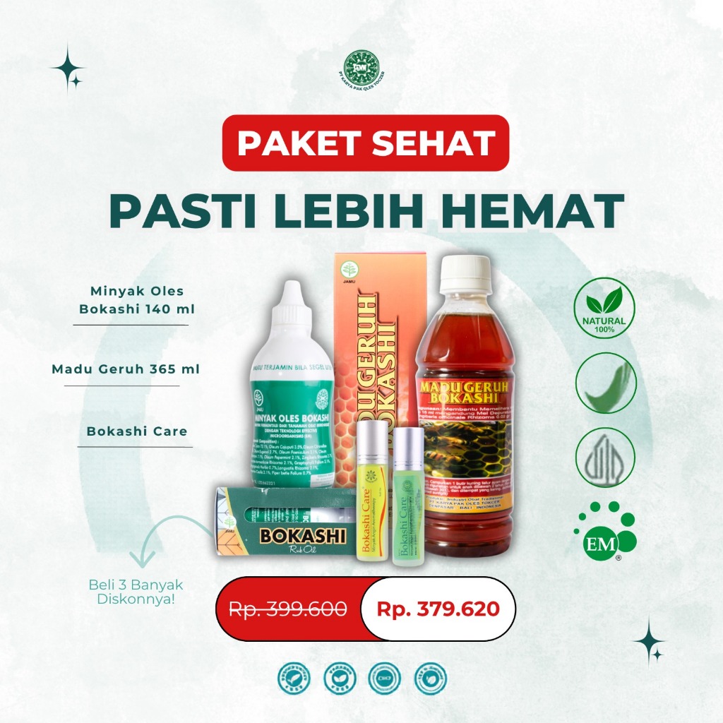 Paket Sehat Bokashi | Bokashi 140ml + Madu Geruh Bokashi + Bokashi Care
