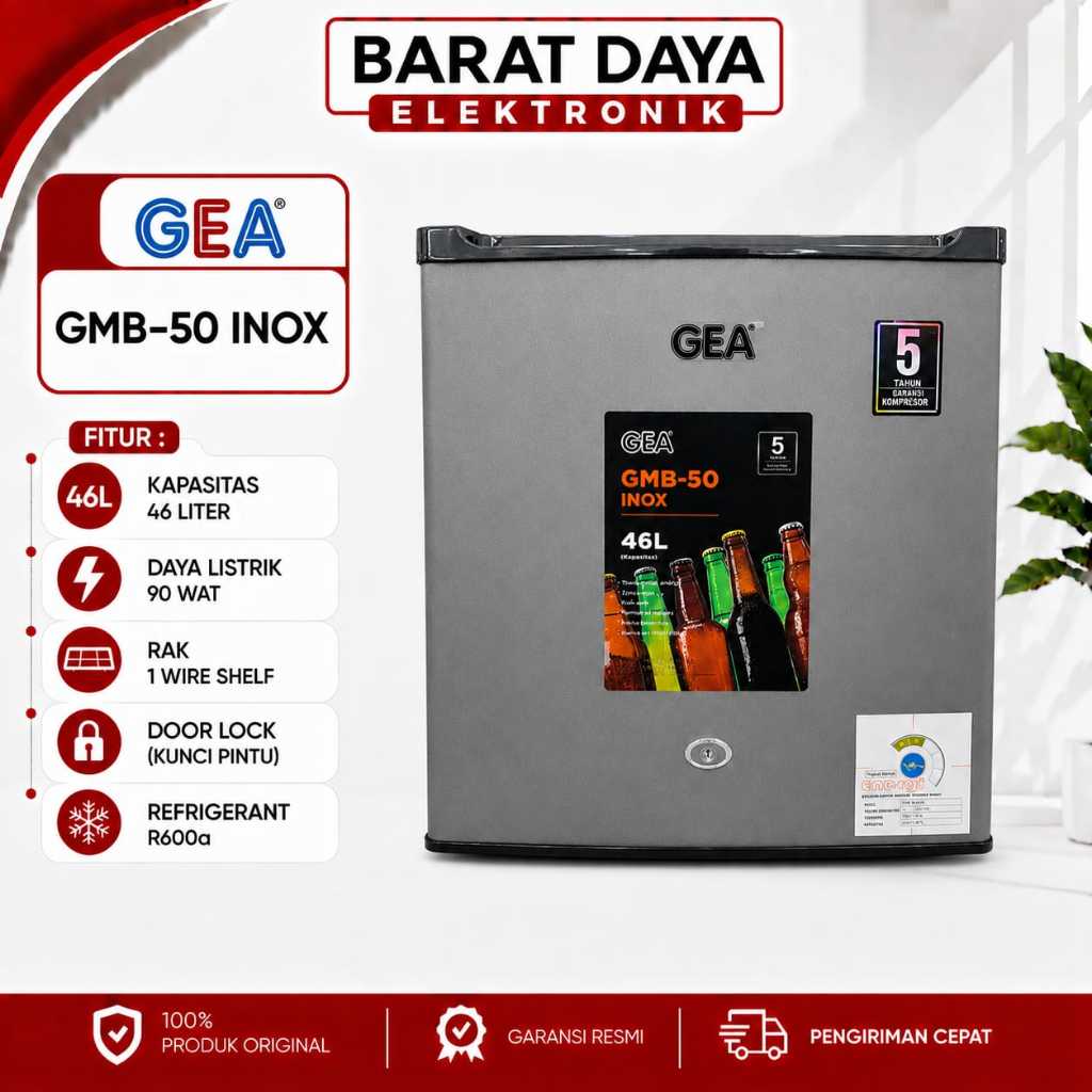 GEA KULKAS MINI BAR 46 LITER GMB-50 INOX KULKAS HOTEL KULKAS KECIL