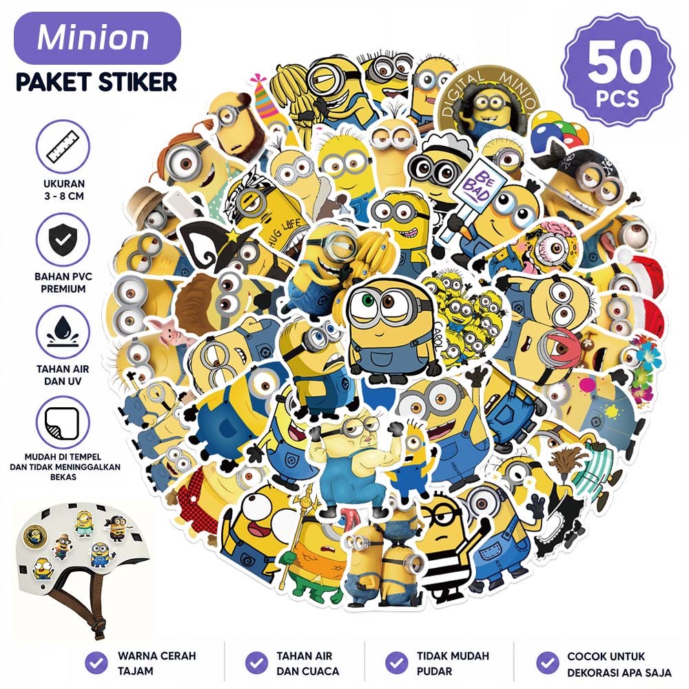 10/50pcs Stiker Minion Kartun, Mainan Menarik, Stiker untuk Laptop, Helm, Gelas, dan Stiker Tahan Ai