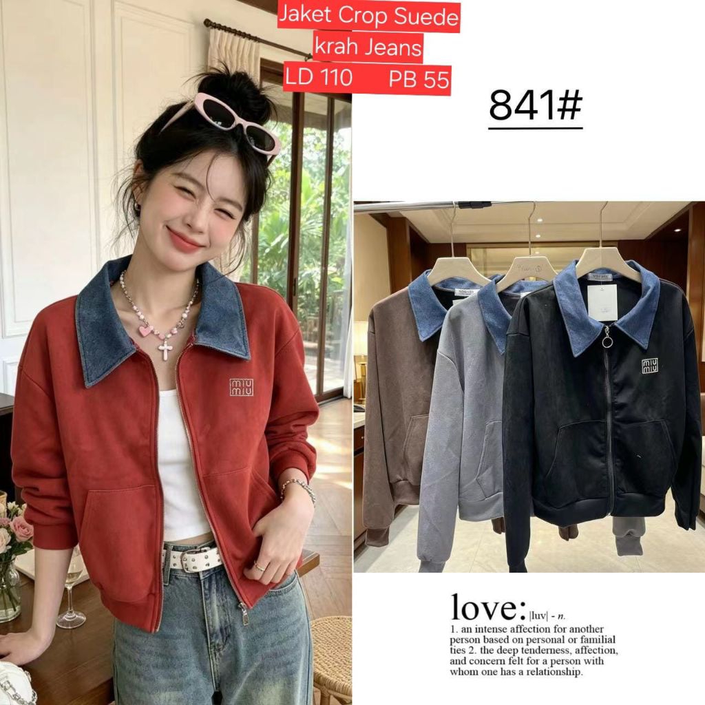jacket crop suede NOREEN tanpa hoodie bahan suede premium