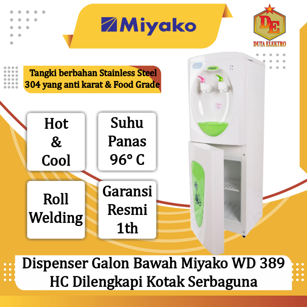 Dispenser Galon Bawah Miyako WD 389 HC Dilengkapi Kotak Serbaguna