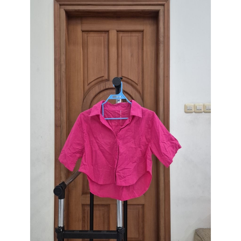 Kemeja Crop Top Fuschia Pink Katun