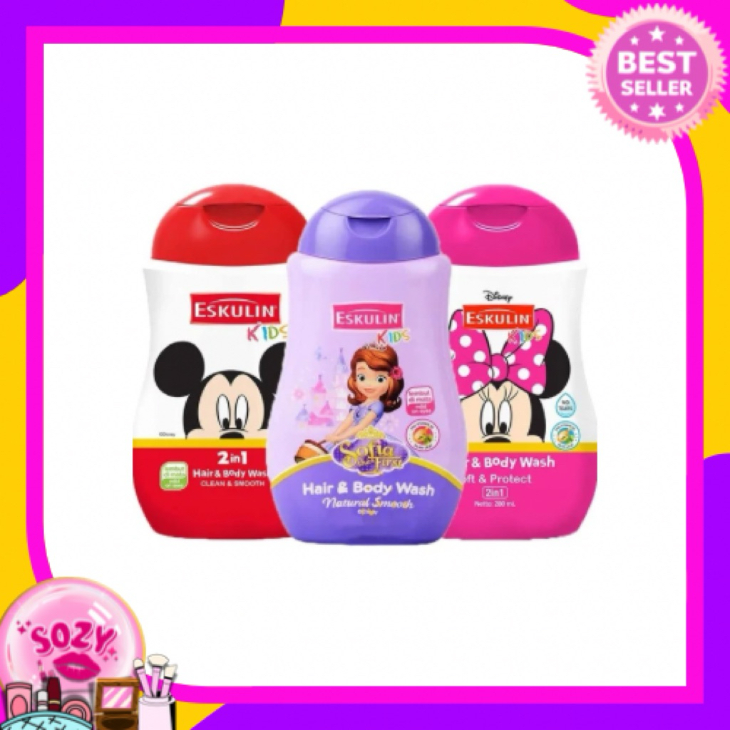Eskulin Kids Hair & Body Wash Series | Sabun Mandi + Shampo Anak Laki Laki | Anak Perempuan Mickey /