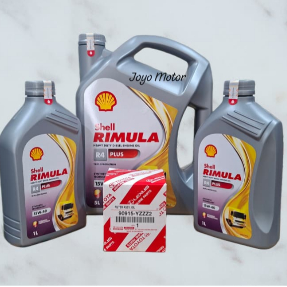 Paket Hemat Ganti Oli Diesel Shell Rimula R4 Plus SAE 15W-40 7 Liter + Filter Oli Asli Innova Fortun